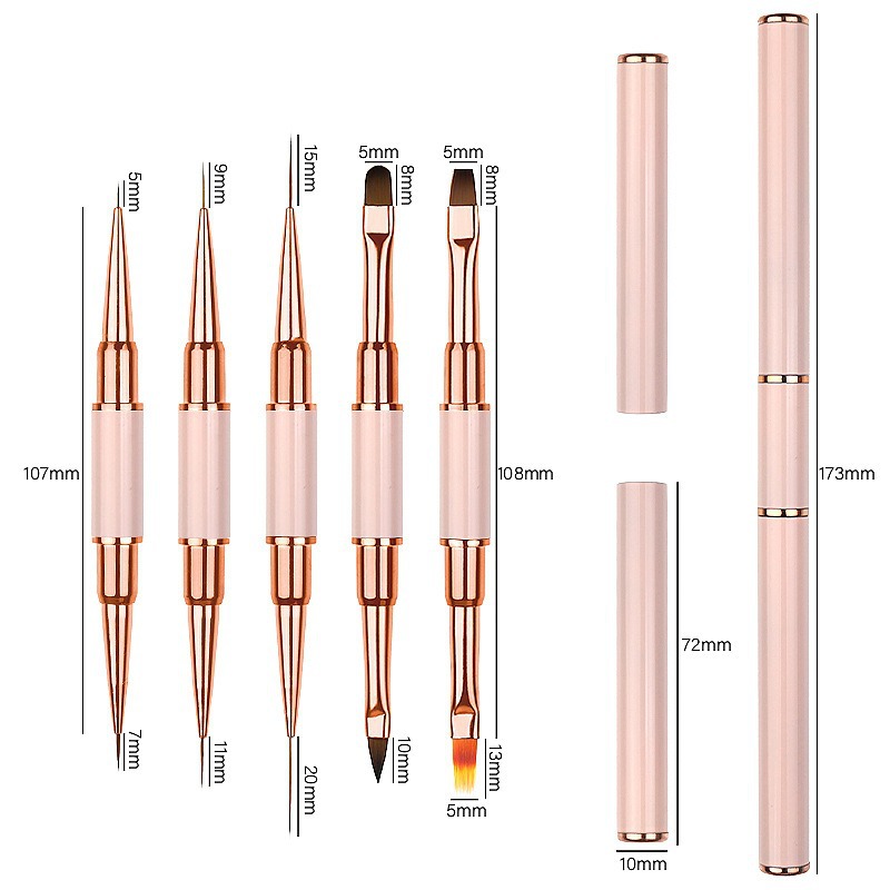 跨境热销双头带盖美甲笔刷工具5支套装 金属杆彩绘拉线晕染光疗笔详情7