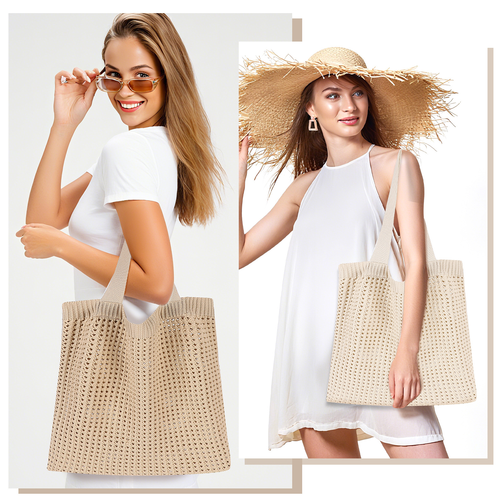 New Korean-style woven bag for women, a fashionable and simple handbag with a large capacity hollowed-out tote bag, exclusively for cross-border use pic 2