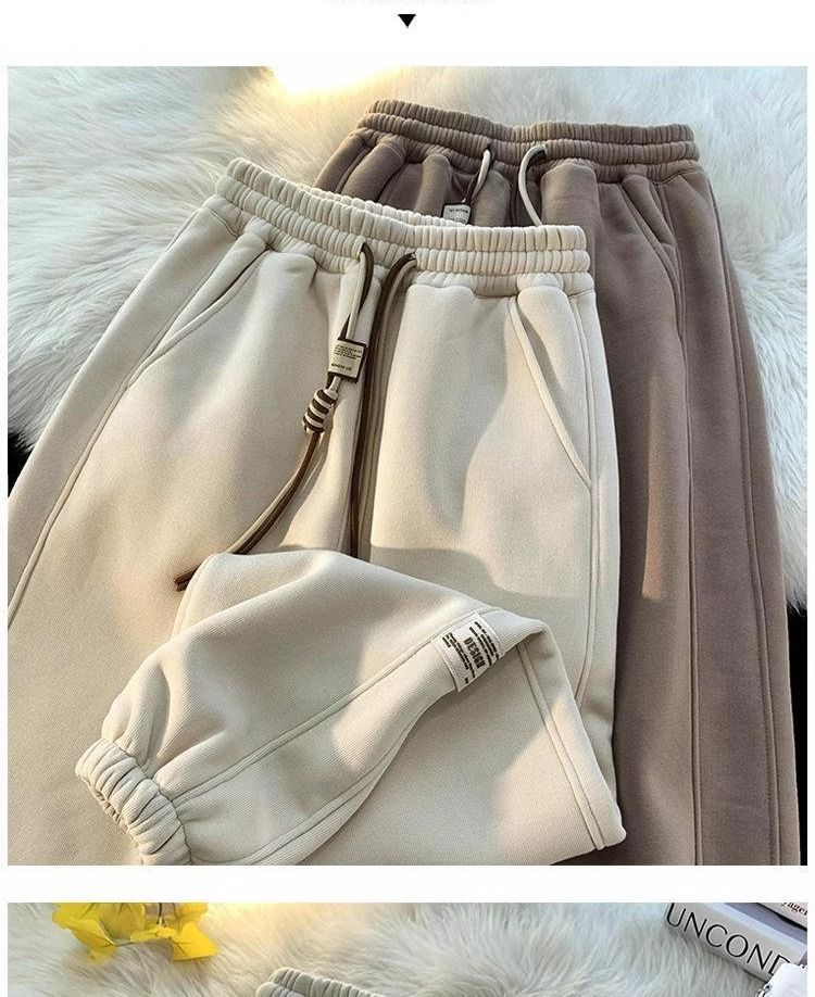 男女童休闲裤秋冬新款加绒加厚运动冬装中大童阔腿羊驼绒束脚长裤详情1