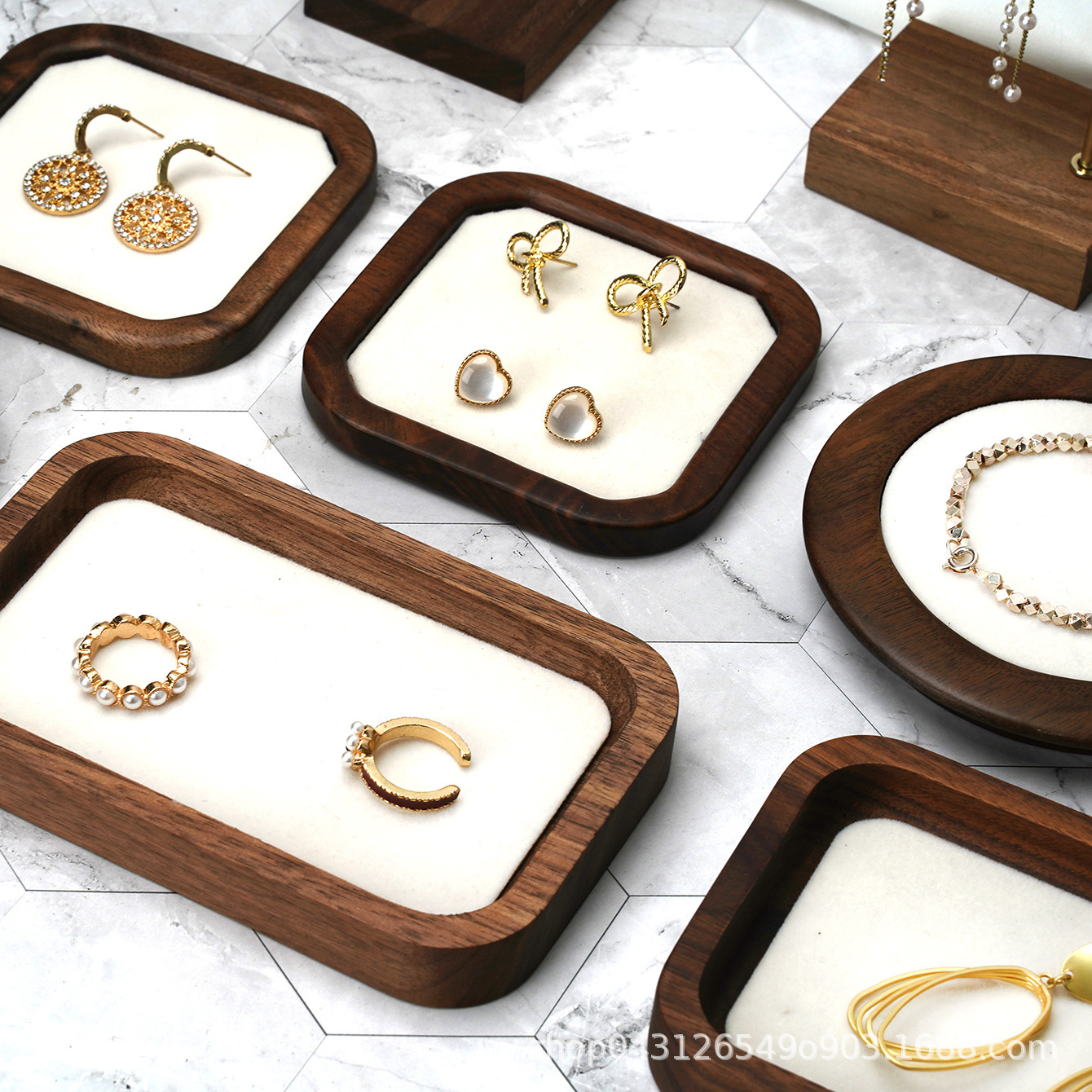 实木首饰托盘木质珠宝收纳盘展示托架饰品摆盘珠宝道具定制组合套详情15