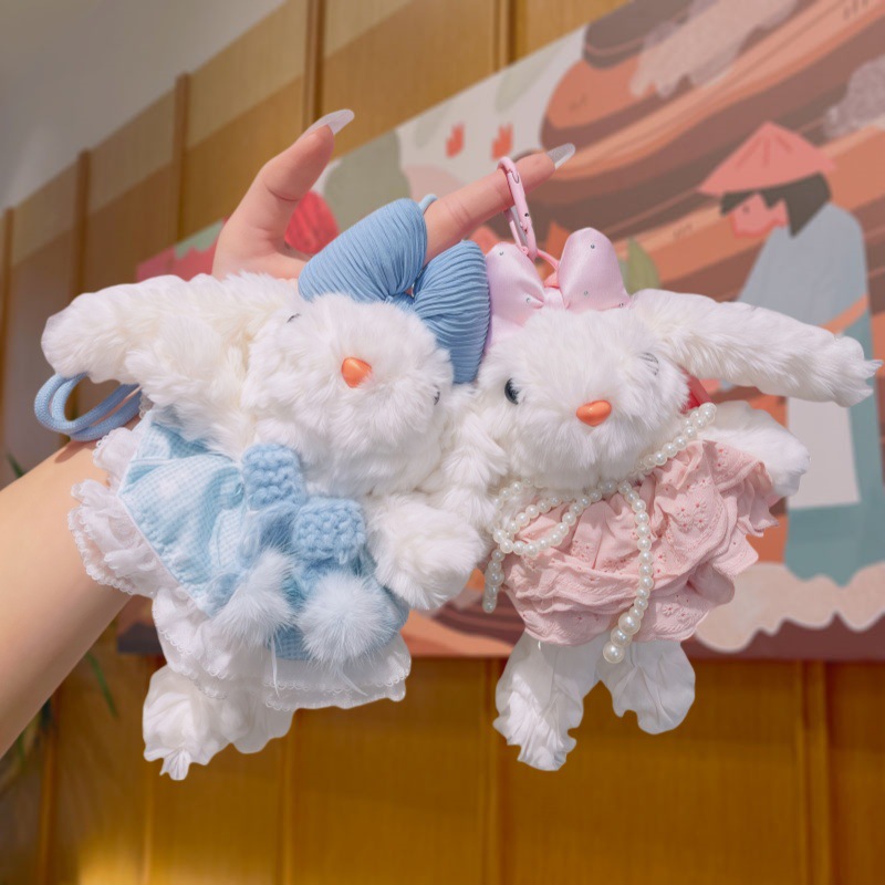 Cartoon dress-up little rabbit plush toy pendant, popular keychain, cute and girlish ins-style schoolbag pendant pic 11