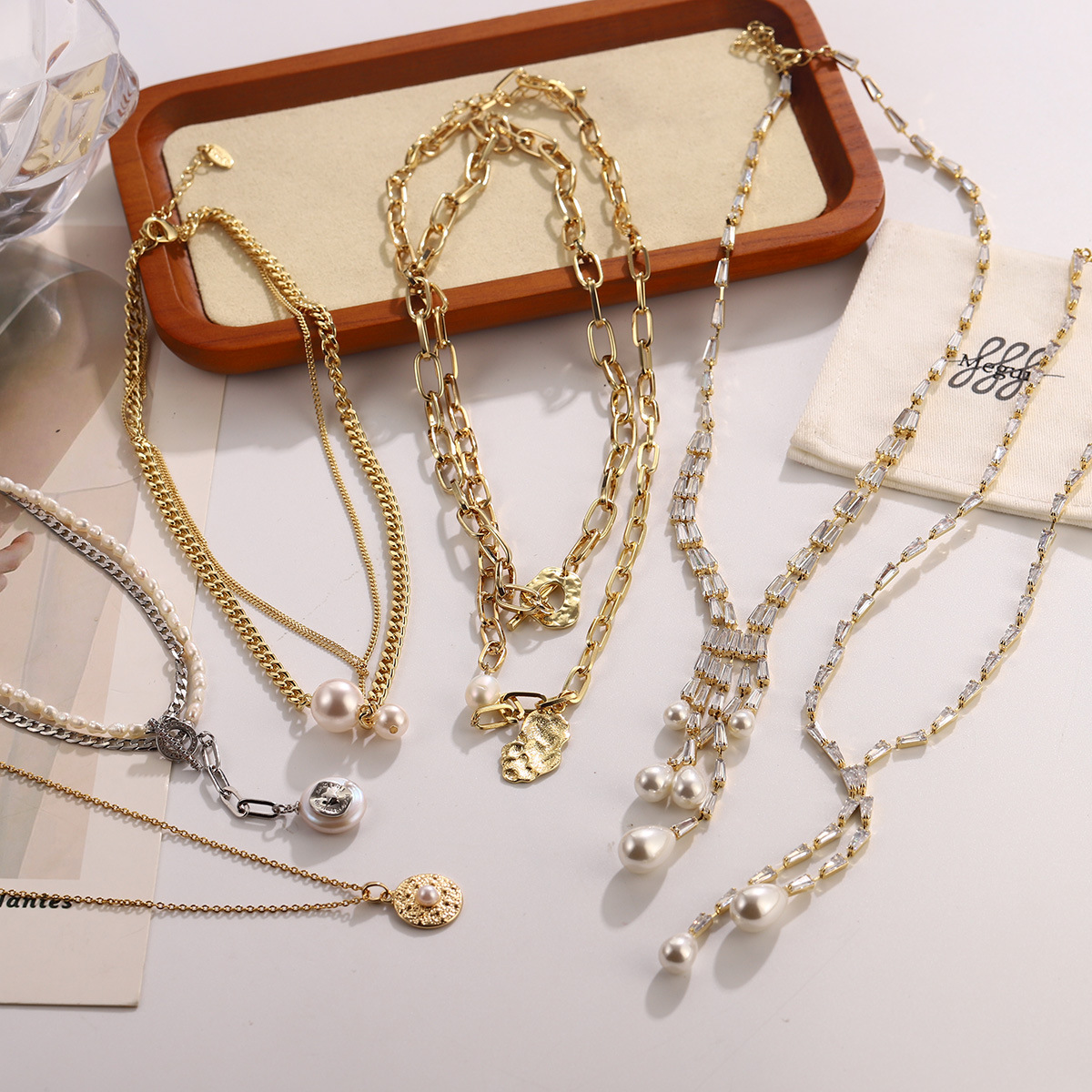 New pearl quality thick chain irregular texture tassel long bone chain necklace, high-end fashion clothing and accessories manufacturer wholesale pic 19