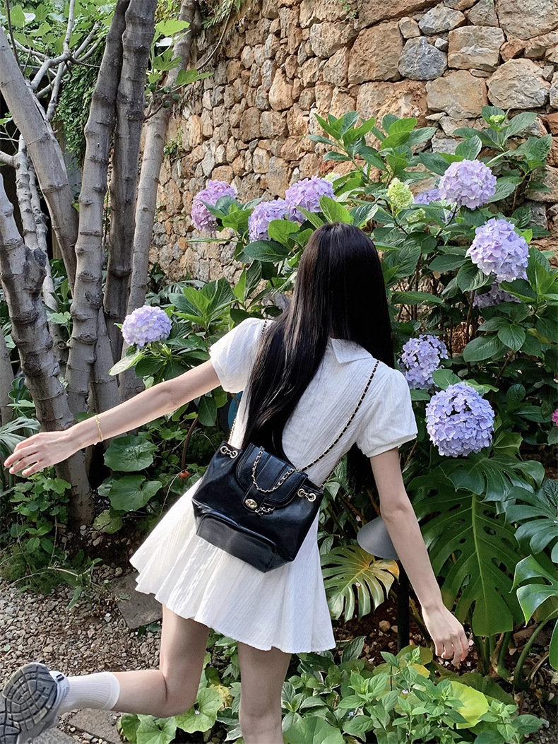 新中式白色泡泡袖衬衫连衣裙子女夏季法式气质小个子收腰甜美短裙详情21