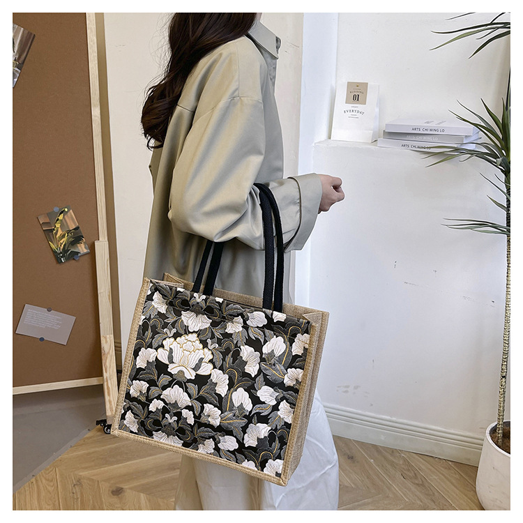 韩版文艺女包新款潮高颜值大容量棉麻时尚上班通勤手提袋便当包包详情32