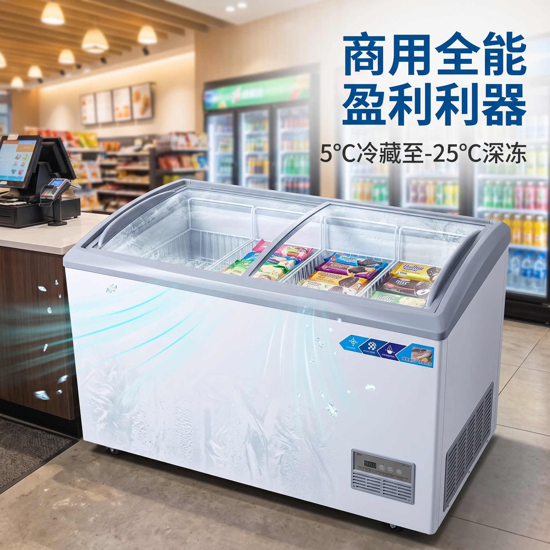 商用雪糕柜弧形玻璃展示柜便利店超市冰淇淋卧式低温冷冻保鲜冷柜详情6