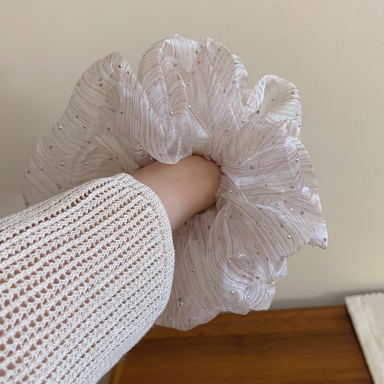 Large 20cm seep yarn, starry sky, rhinestone, large intestine hair band, French high-end style for women, fashionable and elegant hair accessory pic 6