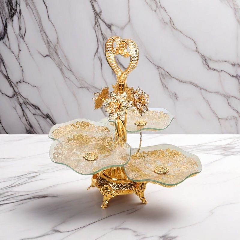 高档欧美风四格圆形水果果盘创意轻奢茶几摆件水果盘多层三层网红详情11