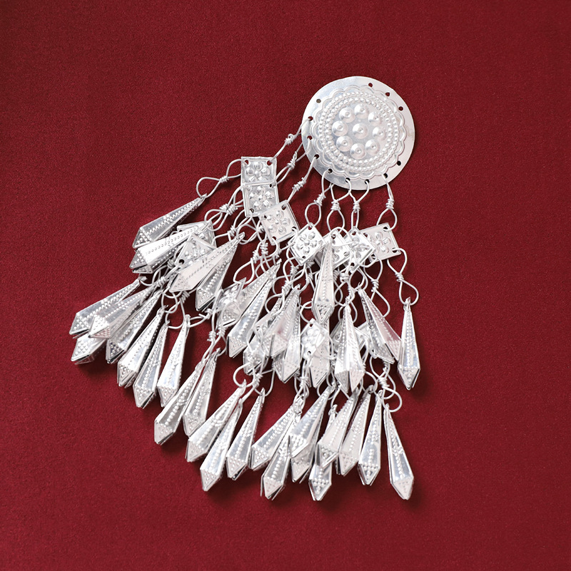 Miao ethnic style headwear, hair clips, retro Miao silver tassels, foot swaying, Hanfu, ancient style, Warring States period robe, side hair clips for women pic 18