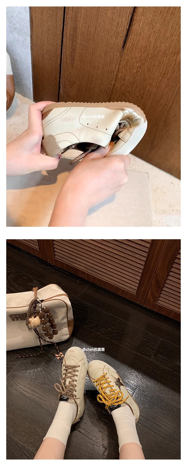 【苏茵茵】二代版~擦色小牛皮复古鸳鸯带板鞋女星星鞋厚底小脏鞋详情17