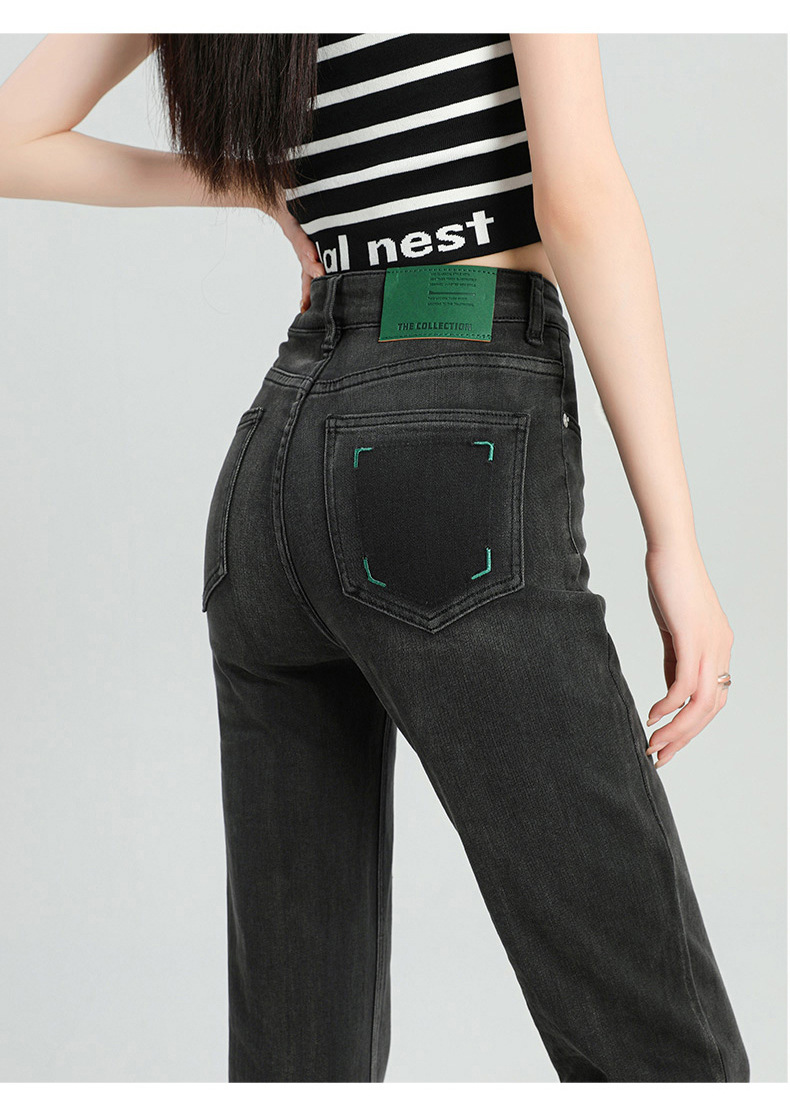 爆款超柔高腰小直筒牛仔裤女2024春季弹力黑色修身窄版烟管法棍裤详情35