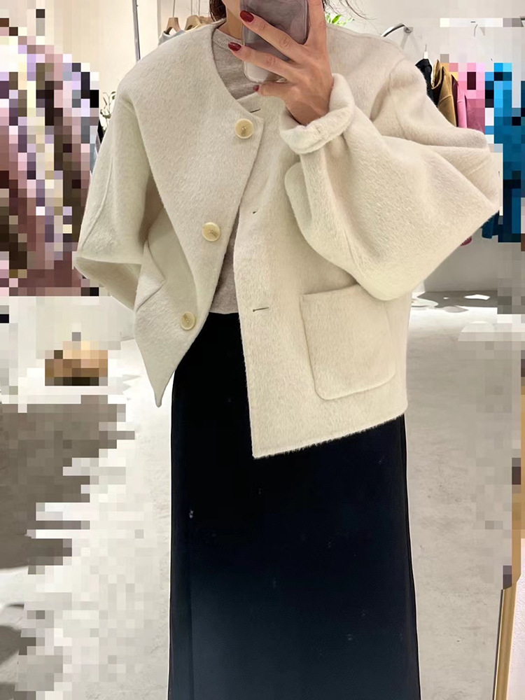羊毛天丝圆领双面羊毛大衣宽松单排扣女式外套厂家批发2025秋冬详情24