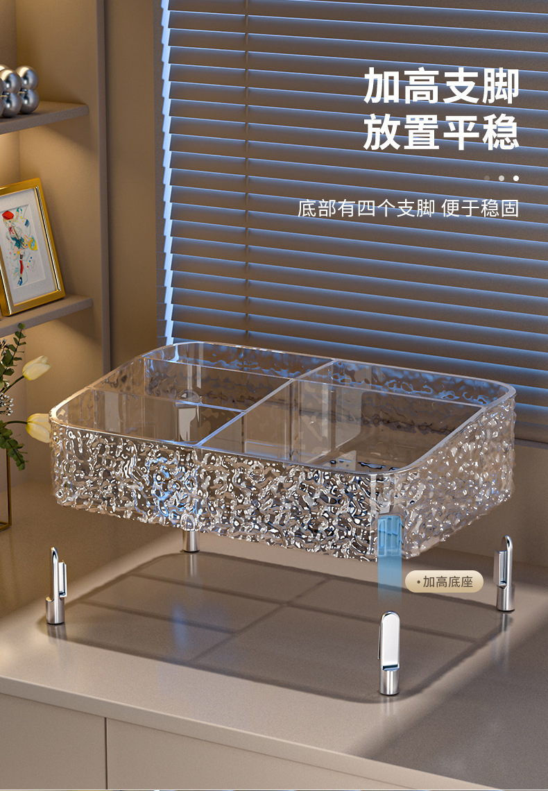 Desktop cosmetics storage box, high-legged skincare, lipstick and perfume storage and organization box, water ripple shelf pic 8