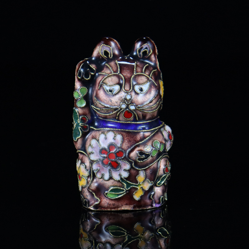 Beijing Cloisonne vintage cultural collectibles, small ornaments, copper body, cloisonne enamel filigree, large silver blue maneki Neko pic 4