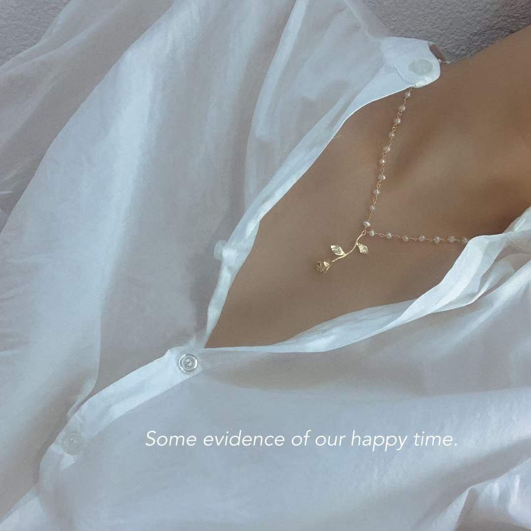 气质设计感玫瑰花珍珠项链铜镀真金清新温婉百搭款详情4