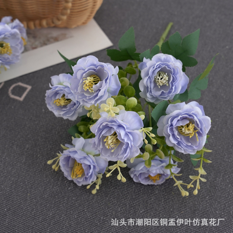 北欧仿真小玫瑰牡丹人造花家居装饰婚庆花墙洋甘菊花束详情13