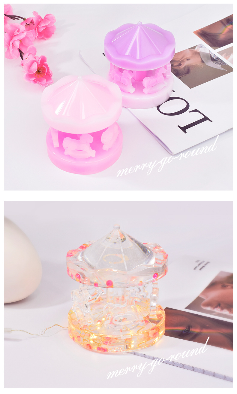 Wanfa diy Crystal Resin carousel Silicone mold, Amazon candle ornament, gypsum stand decoration mold pic 5