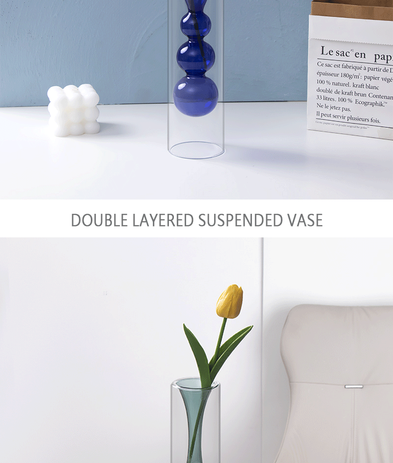 Colored double-layer glass vase, flameless glass art aromatherapy bottle, transparent vase, hydroponic restaurant table decoration pic 17