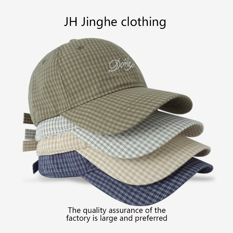 Spring and summer new baseball cap with letter-embroidered check pattern, Korean-style fashionable retro casual outdoor sunshade baseball cap pic 3