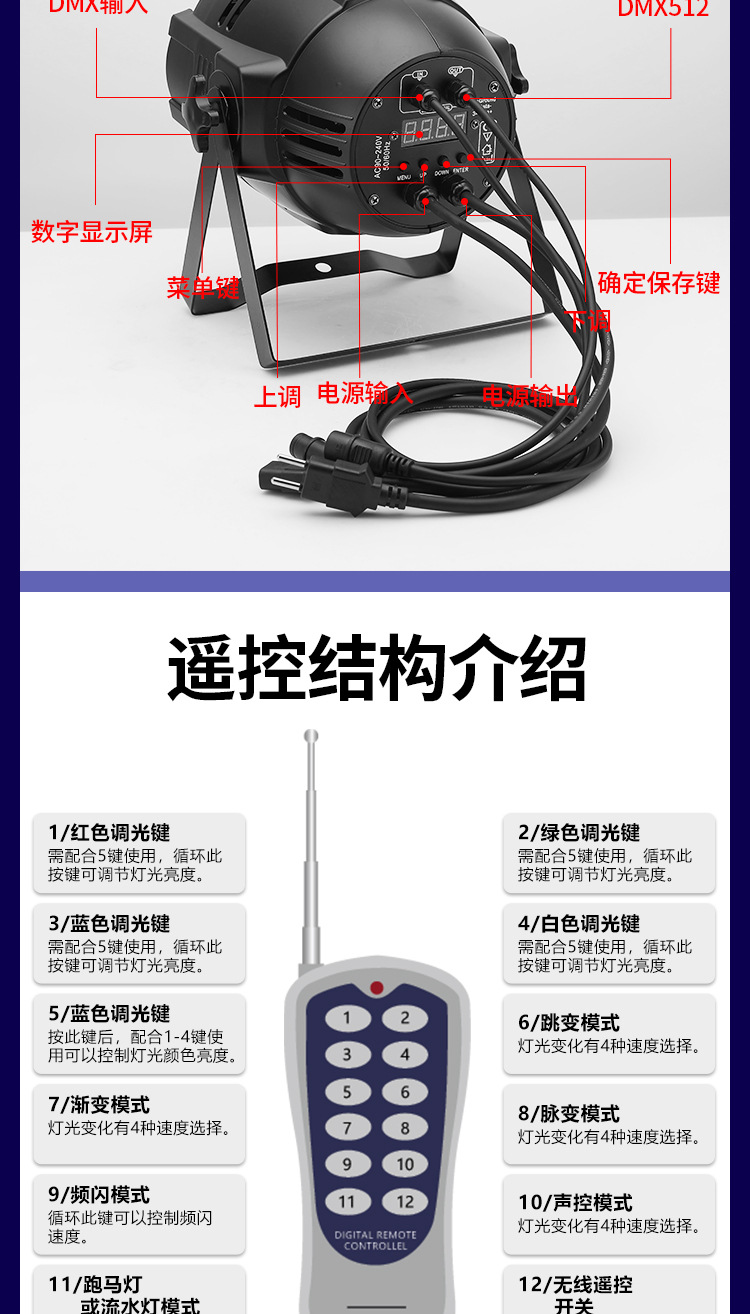 文景舞台灯光led全彩帕灯54颗3w染色灯婚庆酒吧舞蹈室cob面光灯详情18