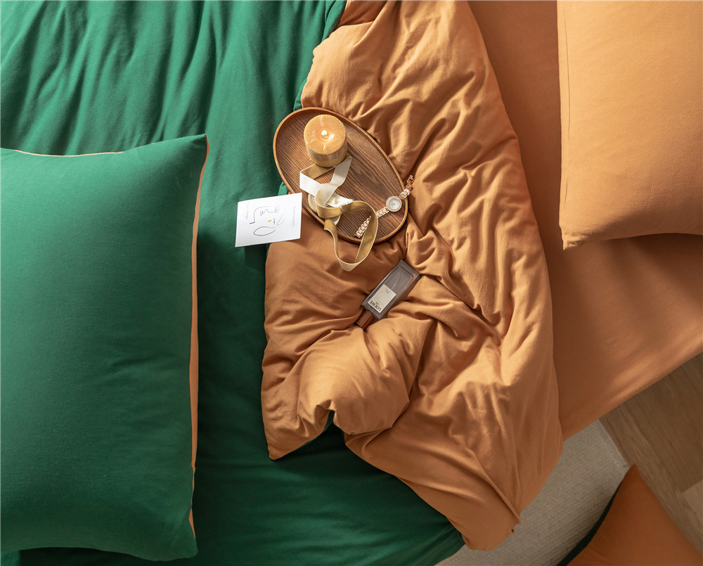 ins Japanese-style solid color all-cotton knitted cotton four-piece set, skin-friendly nude sleeping plain double-layer Indian cotton bed sheet pic 184