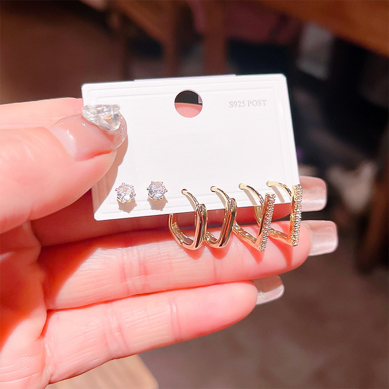 2024新品光面几何圆形锆石圈圈耳扣 ins风简约百搭时尚耳钉环饰品详情23