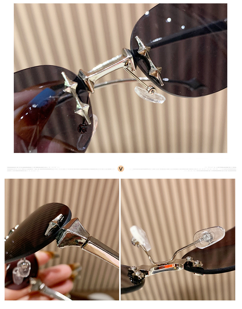 欧美无框椭圆复古高级感墨镜Y2K辣妹个性户外防晒星星跨境墨镜女详情4