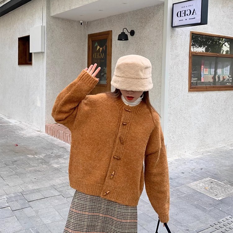 复古牛角扣毛衣秋冬外套韩版慵懒风针织开衫外穿上衣新款女装秋详情9