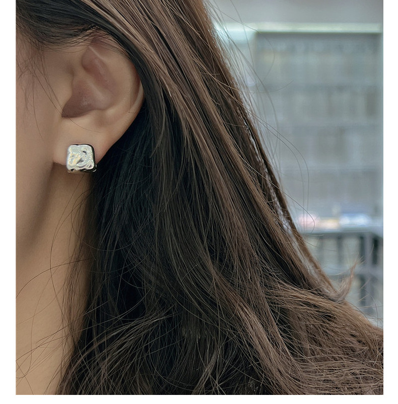 Wholesale of S925 sterling silver Korean-style textured retro square earring heavy industry minimalist Korean-style fashionable earrings pic 15