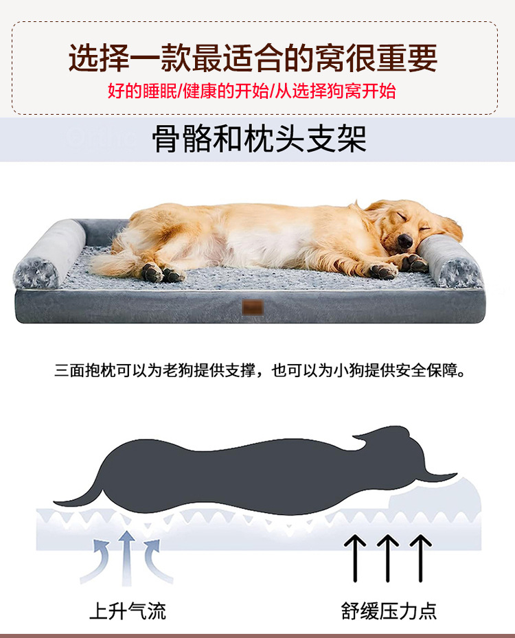 新款海绵四季可用狗窝方形宠物窝透气宠物床夏季清凉冬季保暖沙发详情4