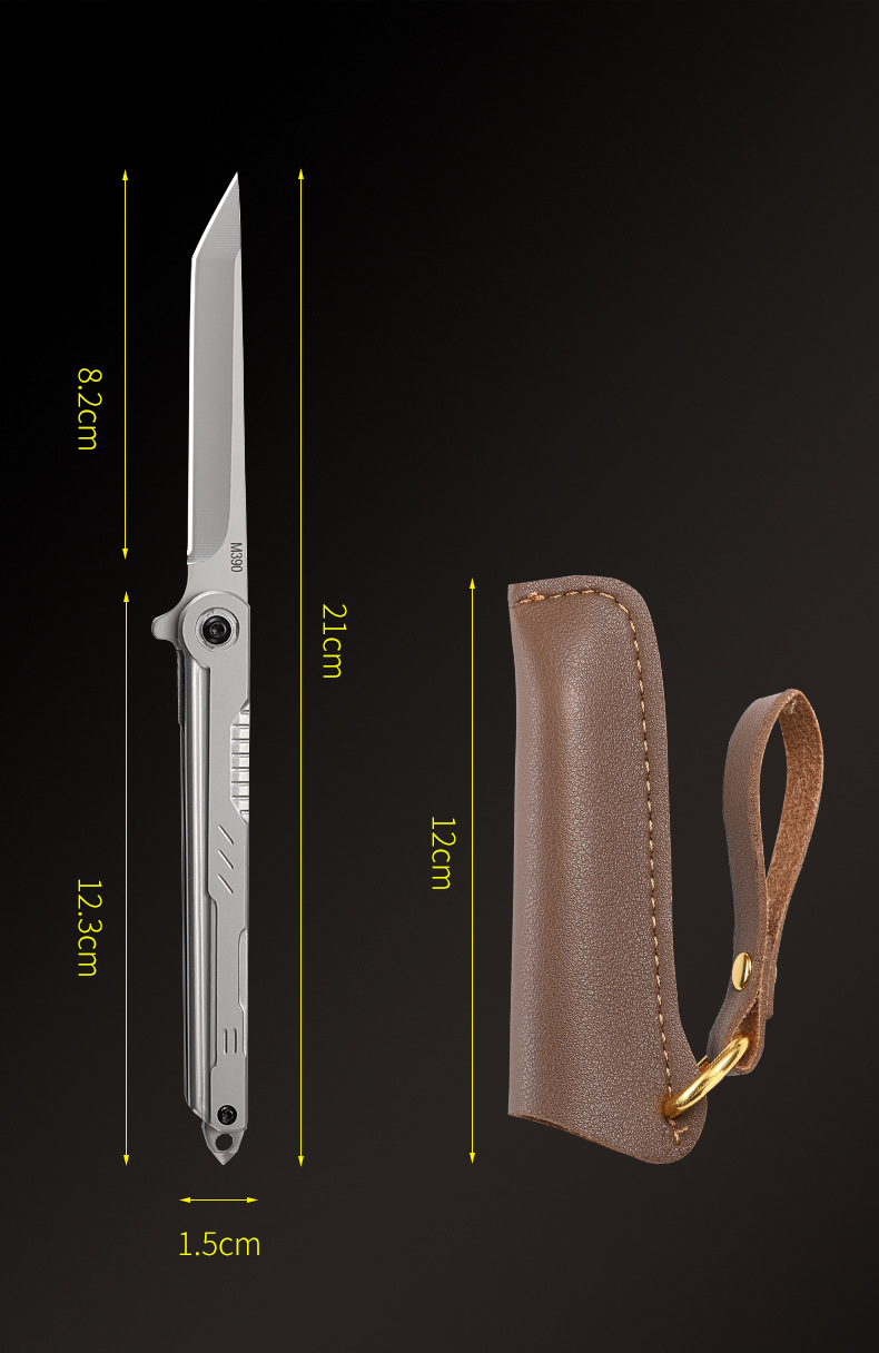 The Shenbi Outdoor portable M390 steel feather pattern folding knife, high-hardness pocket knife, camping fruit knife and folding knife are lightweight and practical pic 5