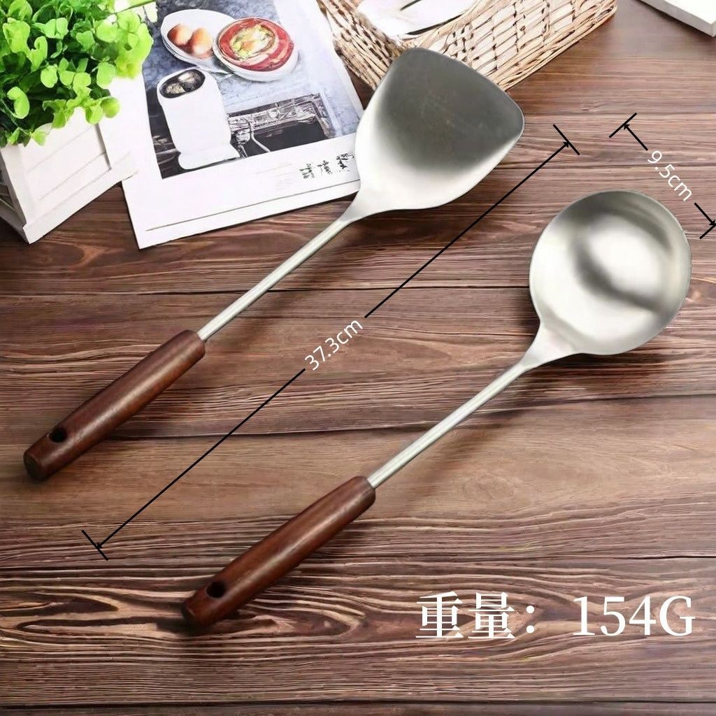 特厚食品级不锈钢锅铲汤勺漏勺煎铲木柄炒菜铲子家用防烫厨房商用详情8
