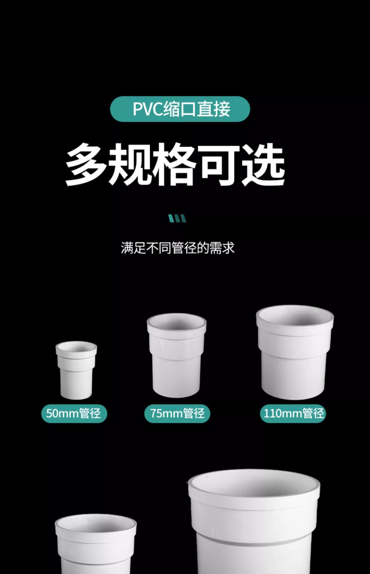 50/75/110PVC排水管内外插直接雨水下水管子缩口内接延长快速接头详情15