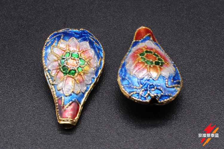 Traditional high-temperature enamel mechanism silver-blue ancient-style jewelry accessory, back cloud partition bead cloisonne 24*15 water drop pic 12