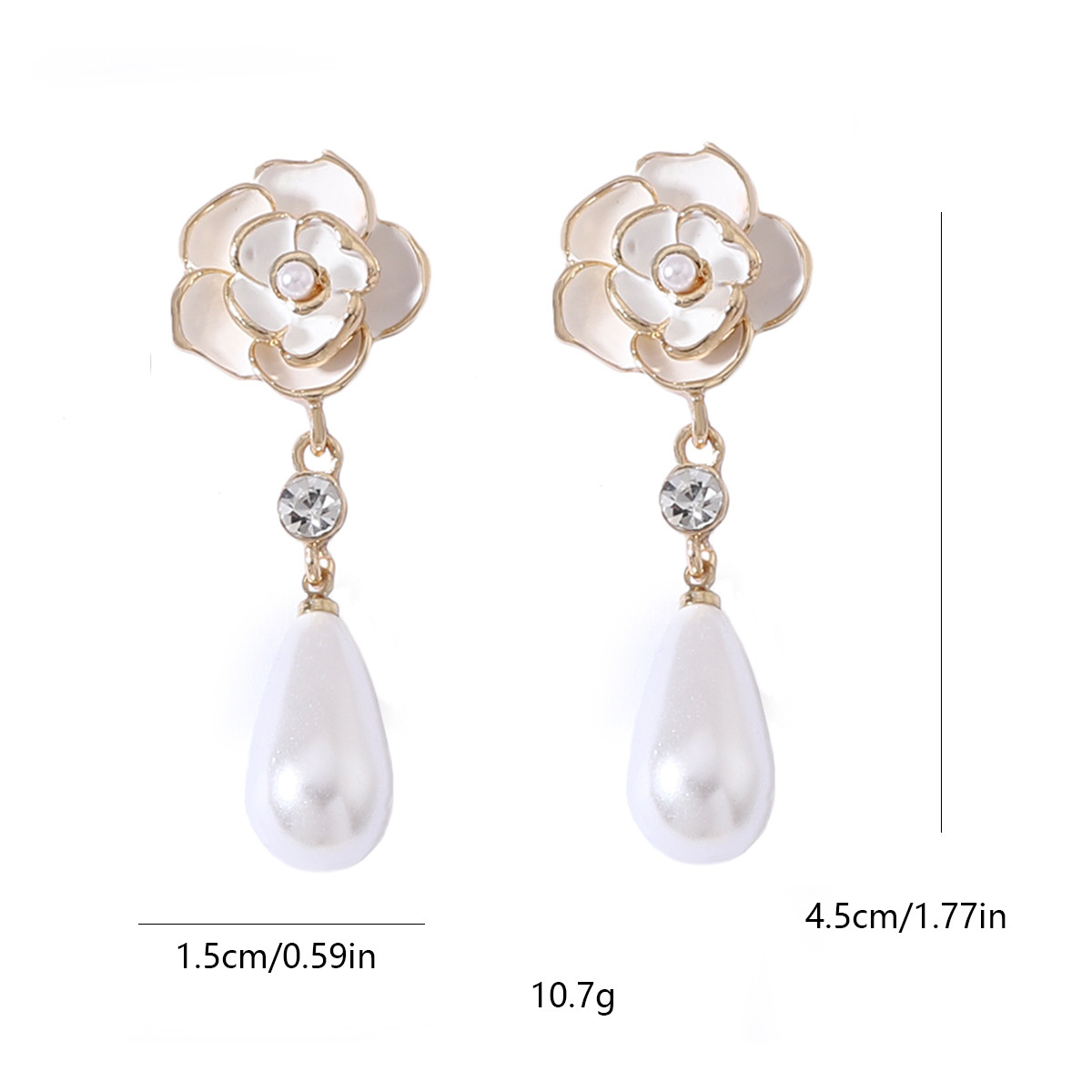 复古水滴山茶花珍珠长款耳钉抖音热销小众设计感超仙滴油耳环耳饰详情5