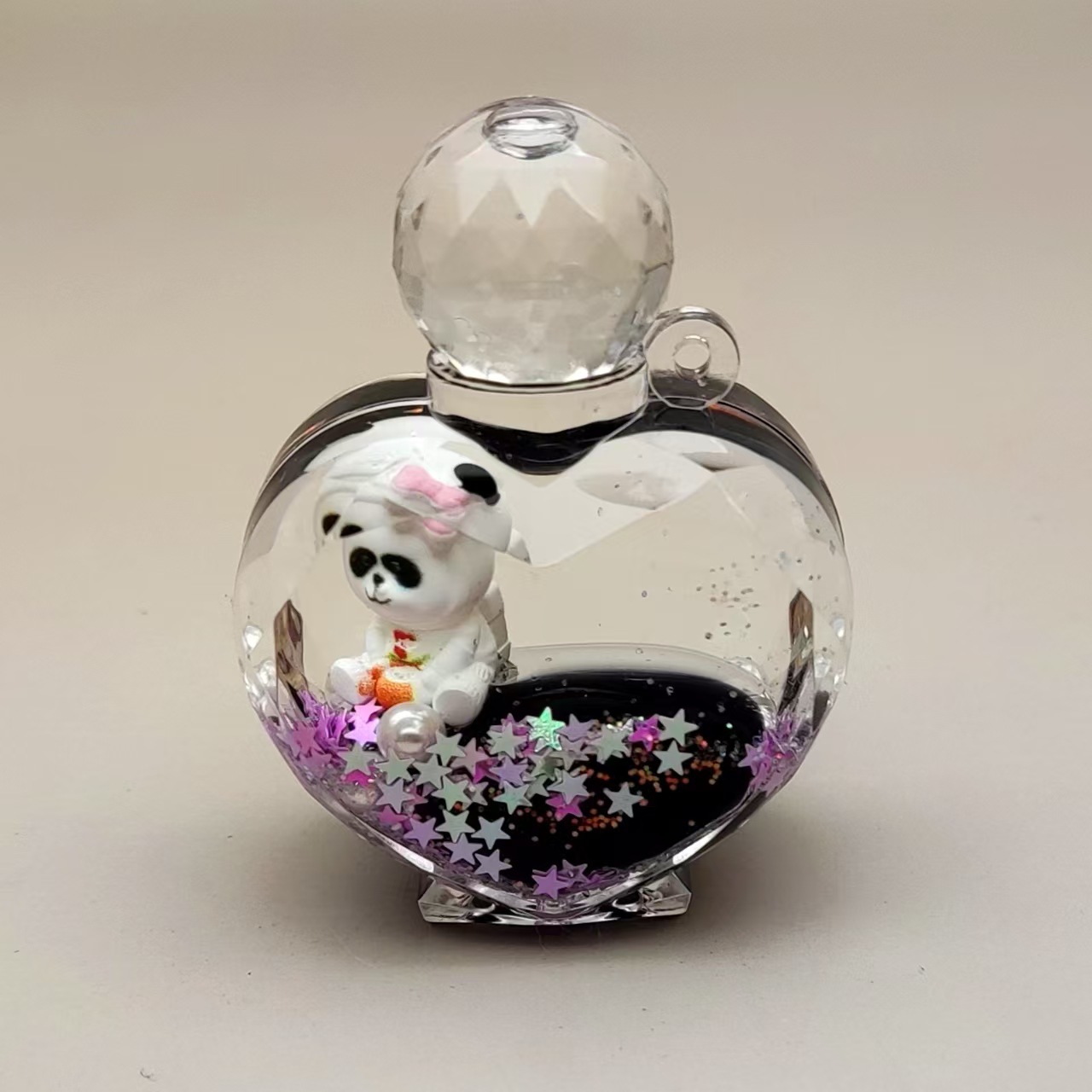 创意亚克力入油流沙瓶奶黑色爆闪熊猫系列钥匙扣汽车配饰桌面摆件详情9
