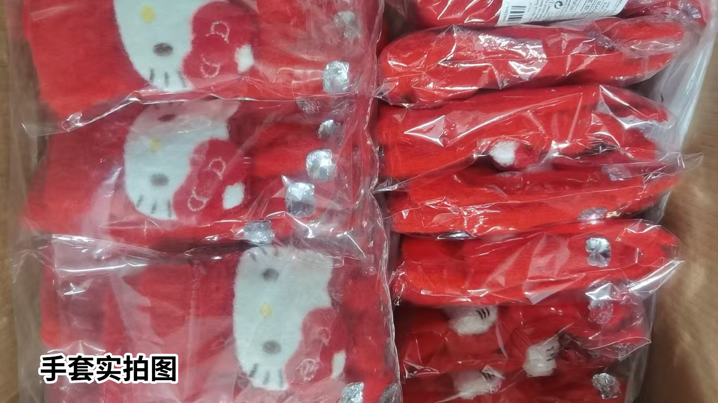 新年圣诞红色保暖手套冬季可爱kt猫咪学生骑行加厚美甲分指手套女详情8