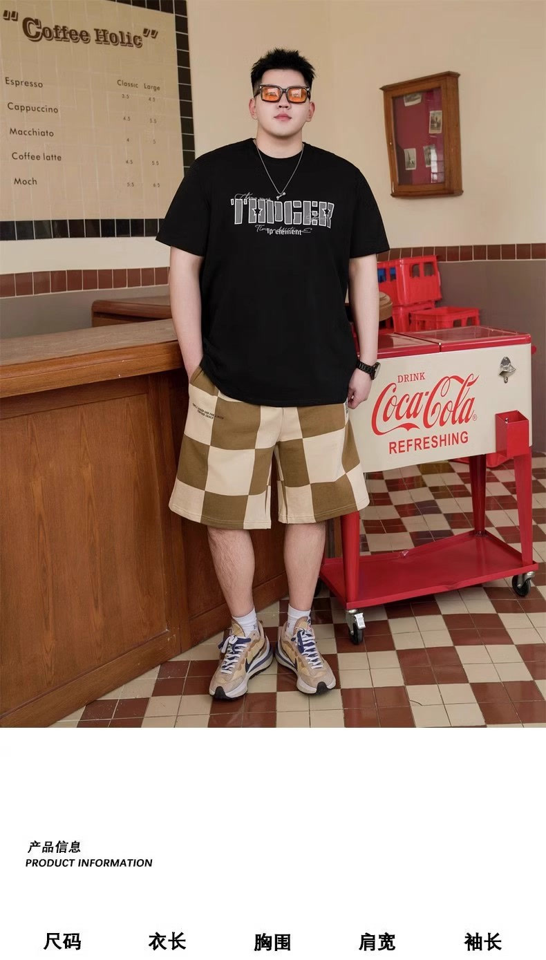 潮牌大码男装夏季新款重磅胖子宽松加肥加大纯棉套头半袖短袖T恤详情1