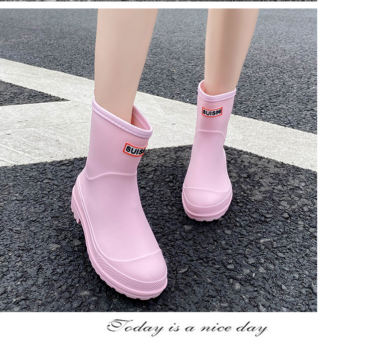跨境时尚女雨鞋防滑水鞋防水雨靴韩版新款短筒套脚休闲工作出口详情14