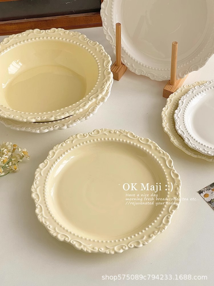 French retro straw hat plate, high-end and light luxury dinner plate, home ceramic vegetable plate, cream-style cake dessert plate pic 7