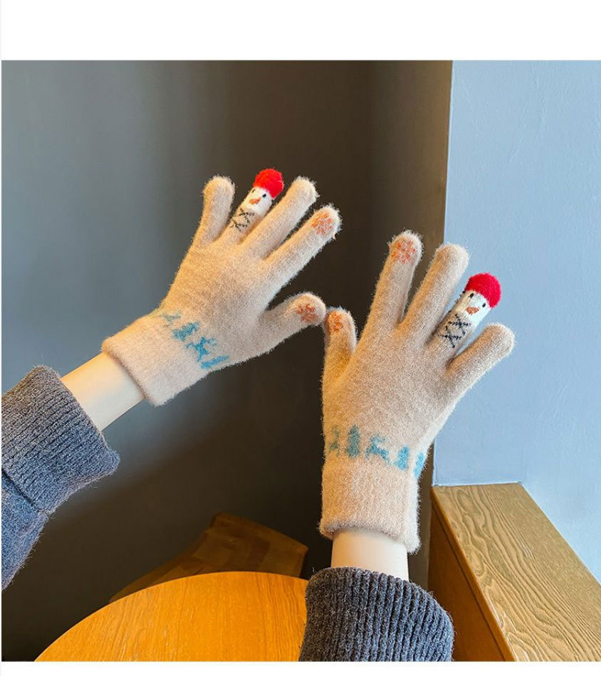 毛线手套女冬季可爱雪人针织可触屏加厚保暖骑行车五指冬天防寒棉详情8