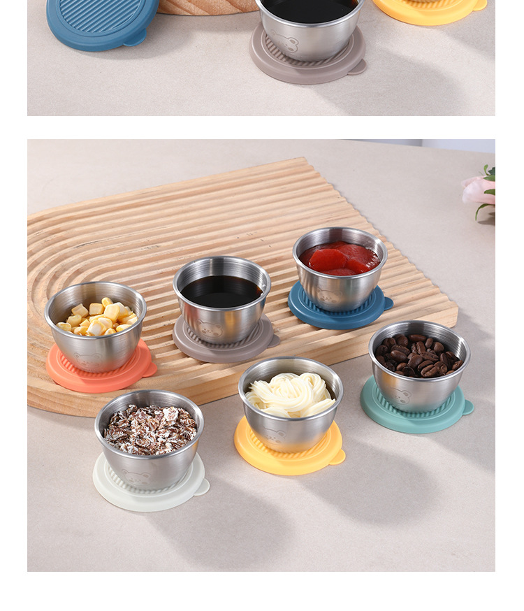 Cross-border mini 304 stainless steel dipping sauce seasoning box, cartoon bear plate with lid, tomato sauce salad dressing cup pic 21