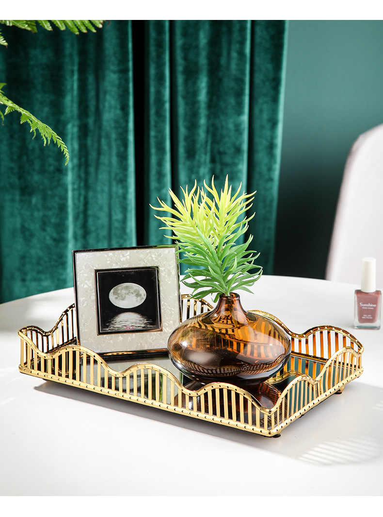 铁艺玻璃镜面果盘婚礼果盘北欧金属化妆品收纳托盘果盘大号容量详情10