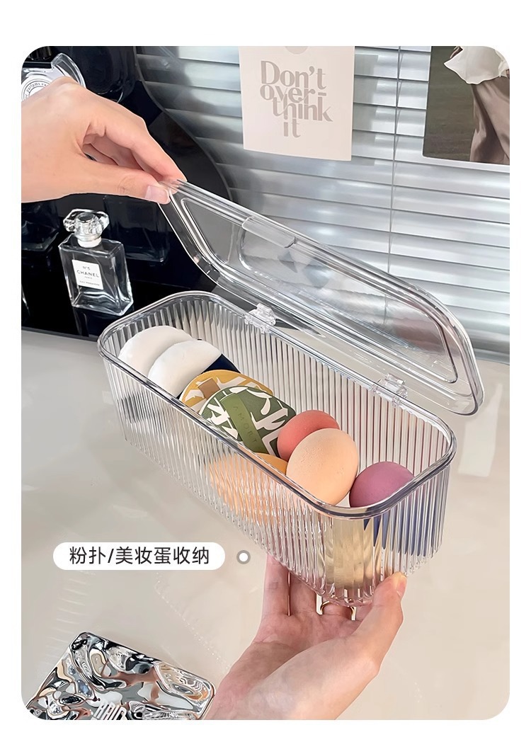 Powder puff storage box, dressing table desktop, cosmetics, brush, lipstick, dust-proof box, cushion, beauty egg storage pic 10