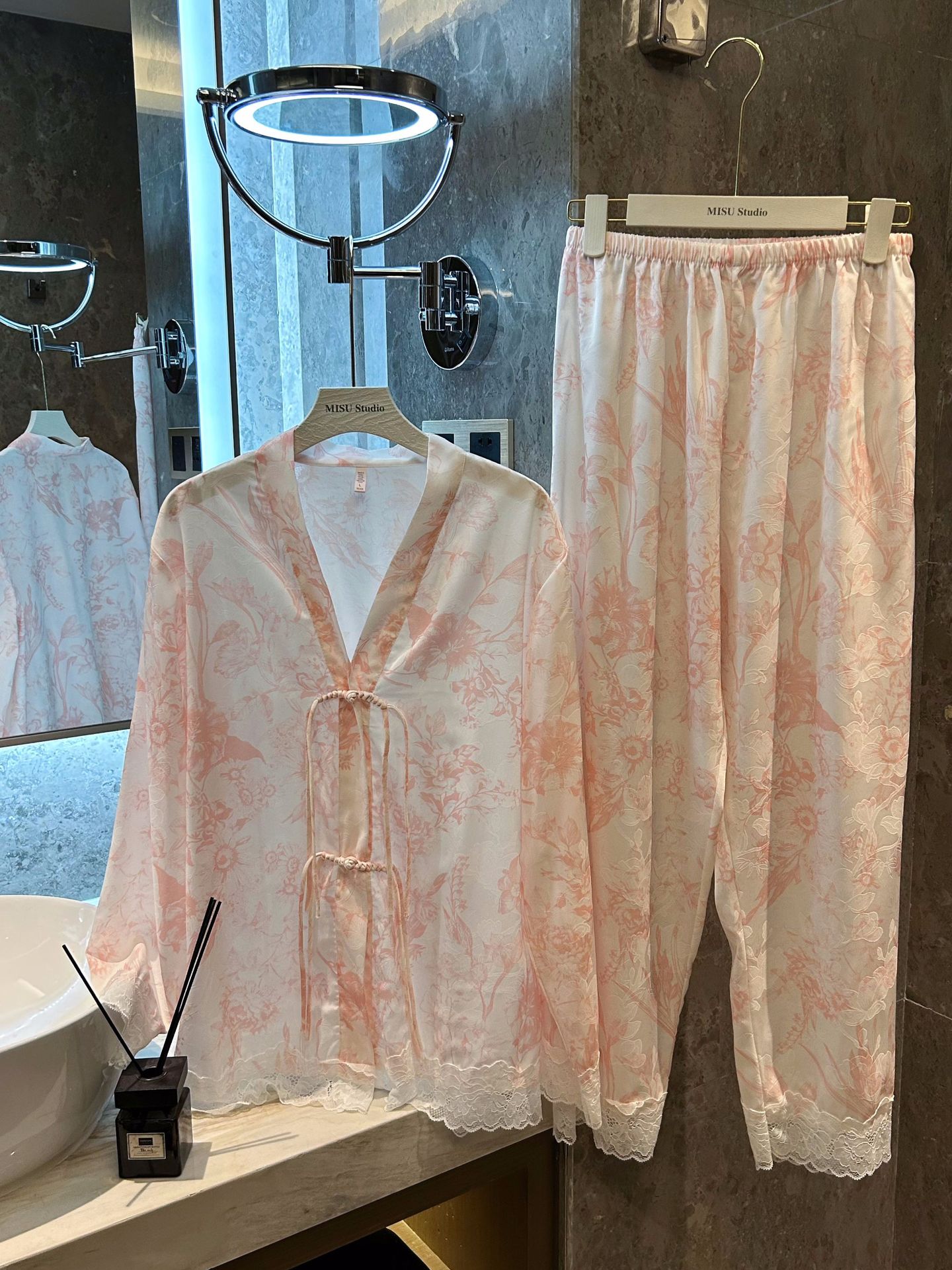 国潮Yase【宫廷风林】国潮睡衣女冰丝花卉新中式盘扣春秋季长袖家居服详情21