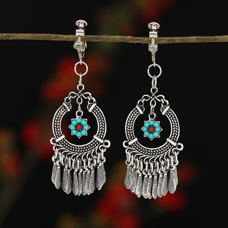 螺旋无痛耳夹女民族风复古长款流苏耳坠波西米亚耳环无耳洞耳饰品详情18