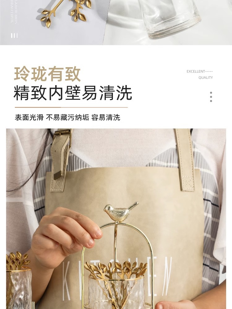轻奢金色不锈钢水果叉置物架甜品蛋糕叉子家用果叉罐设计感勺子详情11