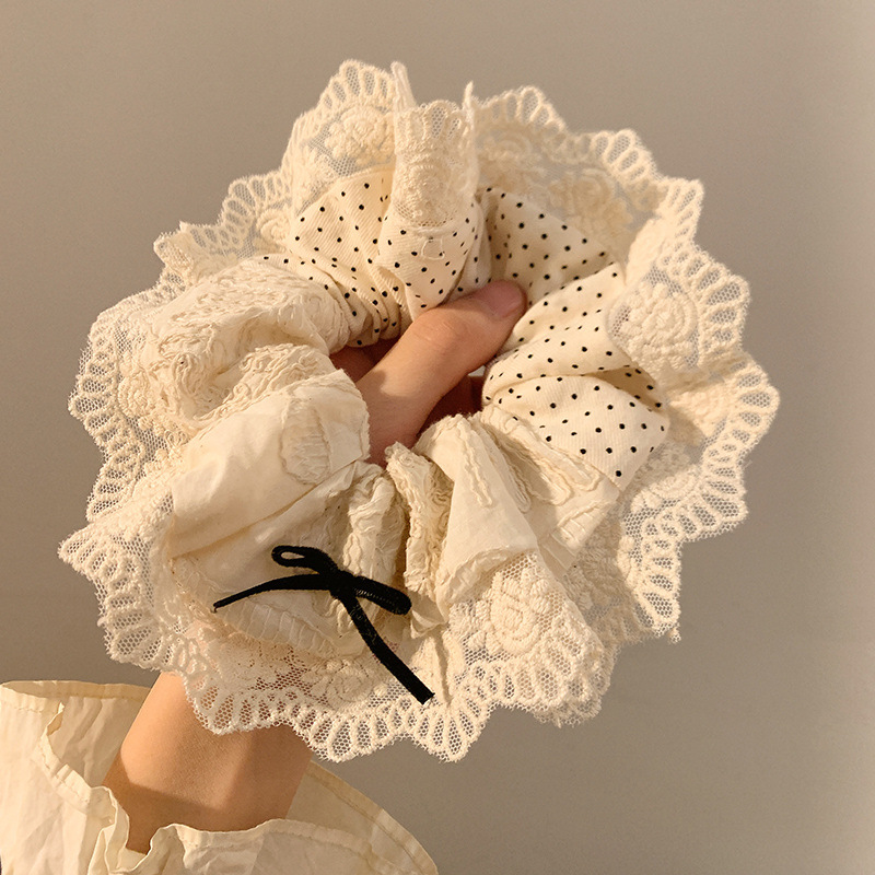 Spring and summer fresh and delicate floral checkered large intestine hair band, a high-end look for women, sweet forest-themed bun hair rope, large headwear pic 22