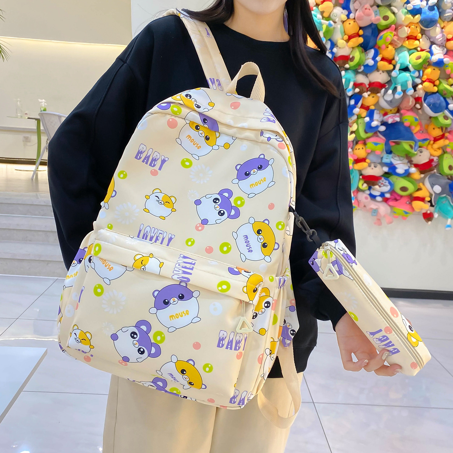 Wholesale escuela primaria primaria y secundaria estudiantes impresos espalda doble bolsa de las mujeres bolsa de la pluma de los hombres bolsa de manga color sólido bolsa de la escuela de gran capacidad pic 43