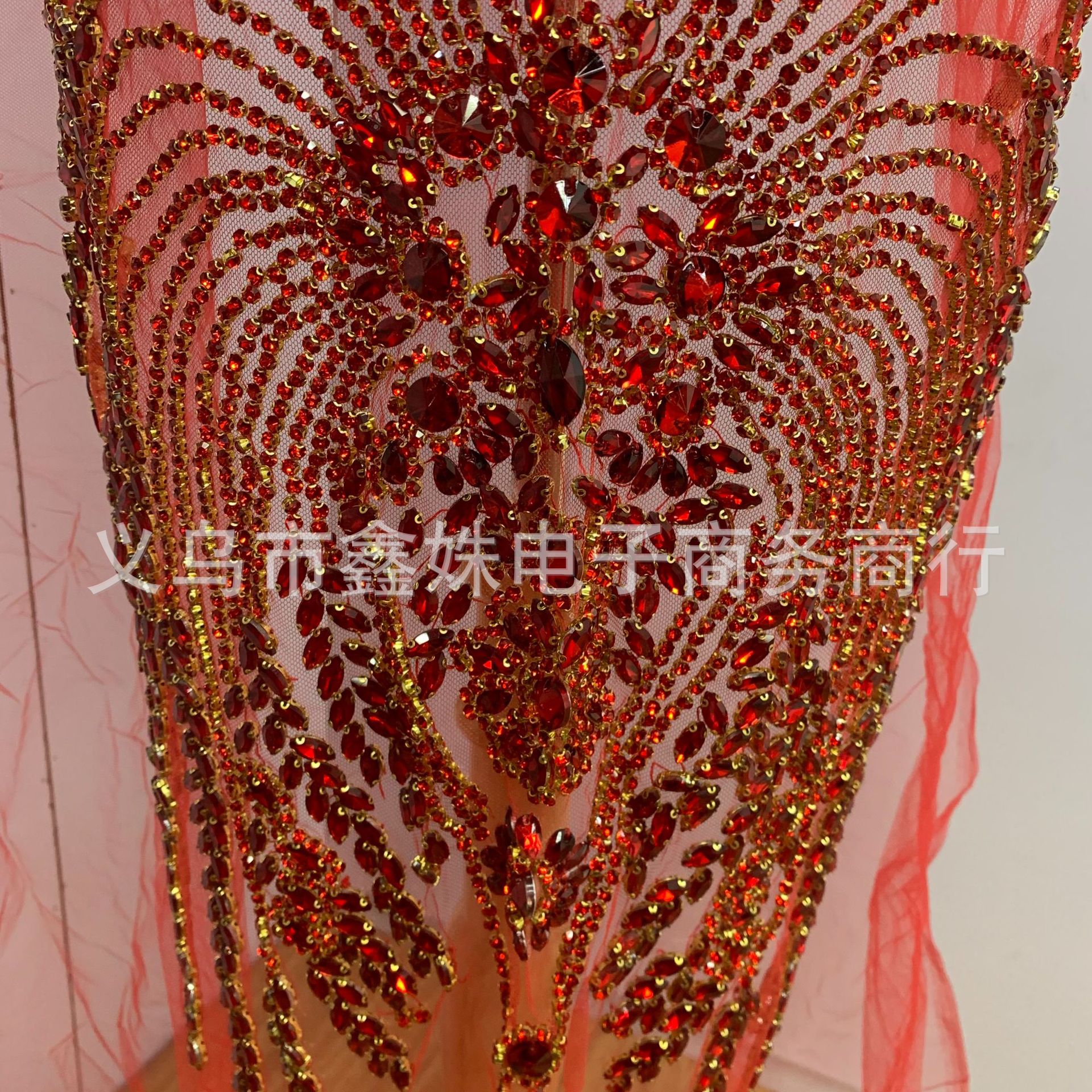 Red large-sized, super-heavy, luxurious large diamond, hand-stitched beads, luxury wedding dress and evening gown, glass rhinestone cut pieces, clothing accessories pic 15