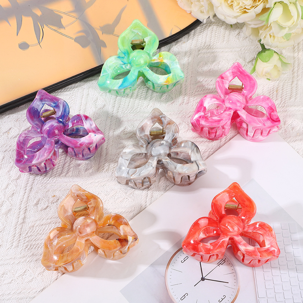 2025年夏季新款多巴胺大理石纹发夹饰品抓夹紫荆花高级感鲨鱼夹详情28